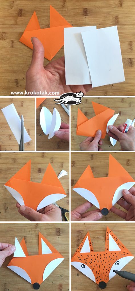 Construction Paper Fox, Fox Craft, Paper Fox, Fox Crafts, Geometric Origami, Kids Origami, Fox Kids, Fall Crafts For Kids, Origami Easy