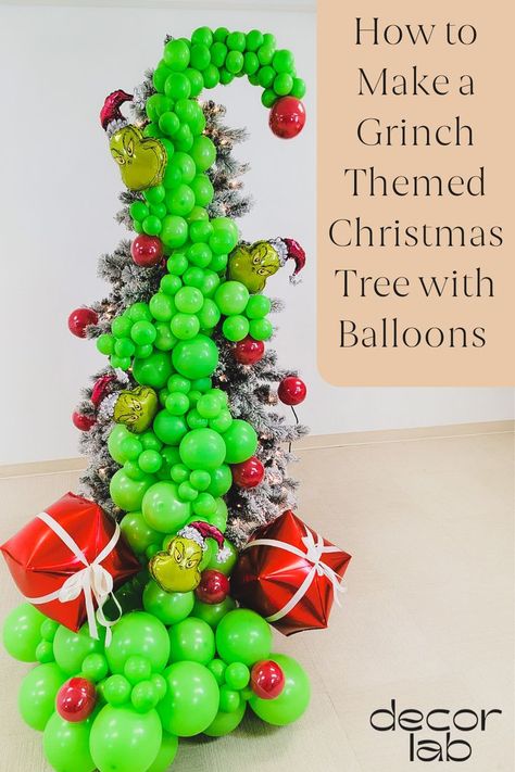 Looking for an unusual tree theme this year? Try making your tree into a Grinch themed Christmas tree! Christmas Tree With Balloons, Tree With Balloons, Grinch Themed Christmas Tree, Christmas Tree Balloons, Make A Grinch, Grinch Themed Christmas, O Grinch, Make Christmas Tree, Christmas Tree And Fireplace