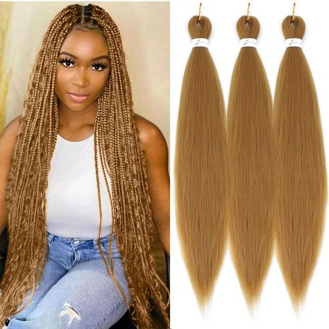 PRICES MAY VARY. 💋【Pre stretched Braiding Hair Material】:The Honey Blonde pre stretched braiding hair is made from high-quality low-temperature flame-retardant synthetic fibers. 💋【Prestretched braiding hair Advantage】:Pre stretched Braiding hair has a natural-looking - yaki texture, very light, soft touch，durable and comfortableP 💋【Easy Install】: Professional Pre Stretched Braiding Hair, Save Much More Time to Braid and Install. Use A Large Tooth Comb and Conditioner When Braiding 💋【Hot Wate Golden Blonde Braids, Honey Blonde Braids Black Women, Honey Brown Knotless Braids, Blonde Braids Black Women, Honey Blonde Braids, Goddess Cornrows, Extension Braids, Blonde Braiding Hair, Different Shades Of Blonde