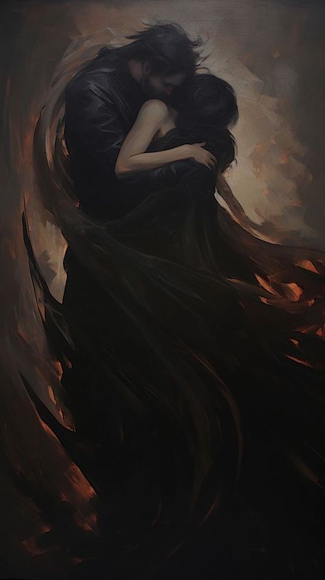 Acrylic paint of seld hugging creativity darkness ethereal. | premium image by rawpixel.com Ethereal Art Dark Wallpaper, Tragic Romance Art, Light In The Dark Art, Couples Backgrounds Wallpapers, Monster And Human Couple, Dark Romance Art Romantic, Villain In Love, Dark Couples Art, Dark Romance Art Couple