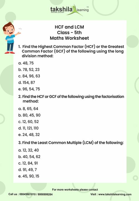 Hcf And Lcm, Grade 5 Worksheets, Long Division Method, Worksheets For Grade 5, Lcm And Gcf, Least Common Multiple, Preposition Worksheets, Common Multiples, Factors And Multiples