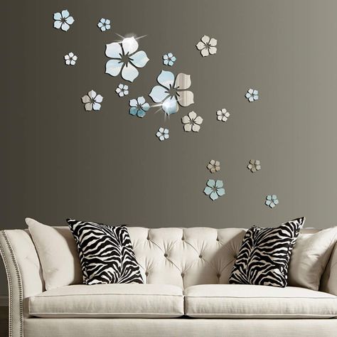 PRICES MAY VARY. Material: these petals flowers mirror wall sticker decal is made of acrylic,non-toxic, environmental protection.The surface is reflective and the back has glue itself. A total of 90 piece Acrylic decals(18 flowers). each flower is made up of 5pcs heart shaped petals. Diameters are 15.5cm/ 6.1in(2pcs). 7.5cm/ 2.95in(6pcs). 4.5cm/ 1.77in(10pcs). Easy to apply - Fix the template then peel and stick, restore the original design. Wide application: it could be applied to most smooth a Diy Mirror Wall, 3d Mirror Wall Stickers, 3d Wall Decals, Bilik Mandi, Flower Mirror, Diy Wand, Mirror Stickers, Bilik Tidur, Flower Wall Stickers