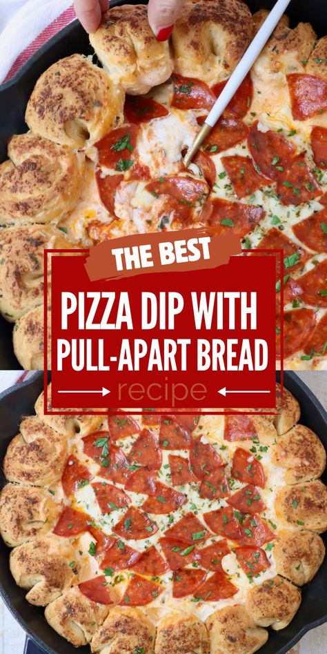 4 Dips One Pan With Pizza Dough, Baked Pizza Dip, Cheesy Pizza Dip, Marinara Dip, Pizza Dippers, Bread Bowl Dip, Pizza Dip Recipes, Pepperoni Pizza Dip, Pizza Ball