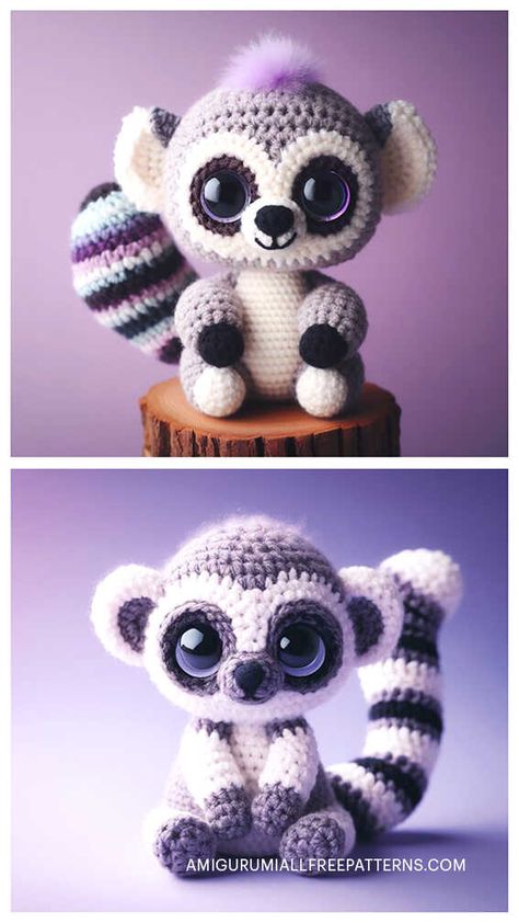 Amigurumi Lemur Crochet Free Pattern Lemur Amigurumi Free Crochet, Skunk Amigurumi Free Pattern, Crochet Lemur Free Pattern, Free Crochet Patterns Stuffed Animals, Varigated Crochet Patterns Free, Arugami Crochet Pattern Free, Free Pattern Crochet Amigurumi, Crochet Amigurumi Ideas, Lemur Crochet