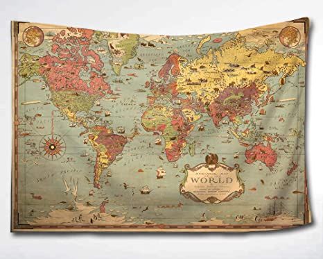 HMWR World Map Tapestry Wall Hanging Vintage Ancient Shabby Chic World Map Compass Wall Fabric Tapestry Throw Artwork Home Decoration for Living Room Bedroom Dorm (60x90 Inch) Constellation Tapestry, World Map Tapestry, Map Tapestry, World Tapestry, Map Compass, Blue Tapestry, Map Of The World, Old World Maps, World Map Wall