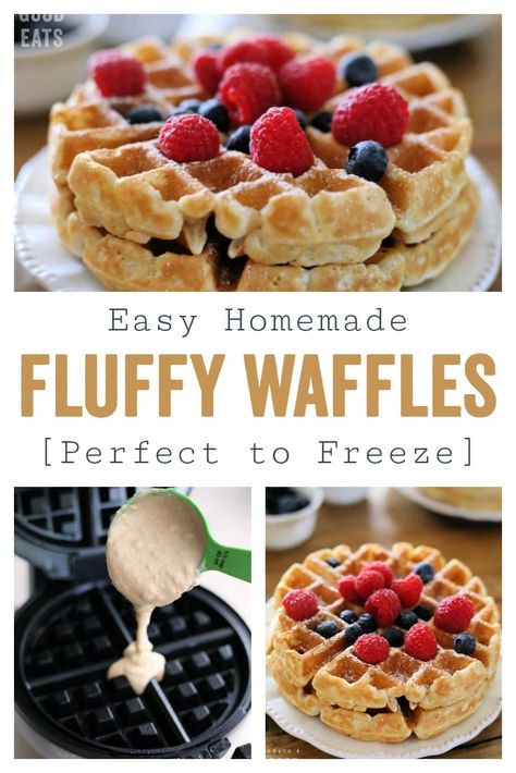 Use this Fluffy Waffle Recipe to make thick, fluffy waffles without the hassle of beating egg whites!  Make a double-batch and freeze for homemade waffles in minutes. #recipes #waffles #breakfast #homemadewaffles #recipe #fernandmaple Waffle Recipe Without Eggs, Fluffy Waffle Recipe, Recipes Waffles, Beating Egg Whites, Easy Waffle Recipe, Waffle Iron Recipes, Waffle Maker Recipes, Fluffy Waffles, Waffles Easy