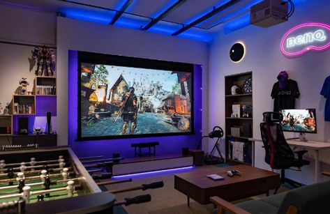 Xbox Game Room Ideas, Living Room Set Up Ideas, Video Gaming Room, Room Set Up Ideas, Basement Mancave, Cool Gaming Rooms, Gamer Room Design, Gaming Room Ideas, Industrial Basement