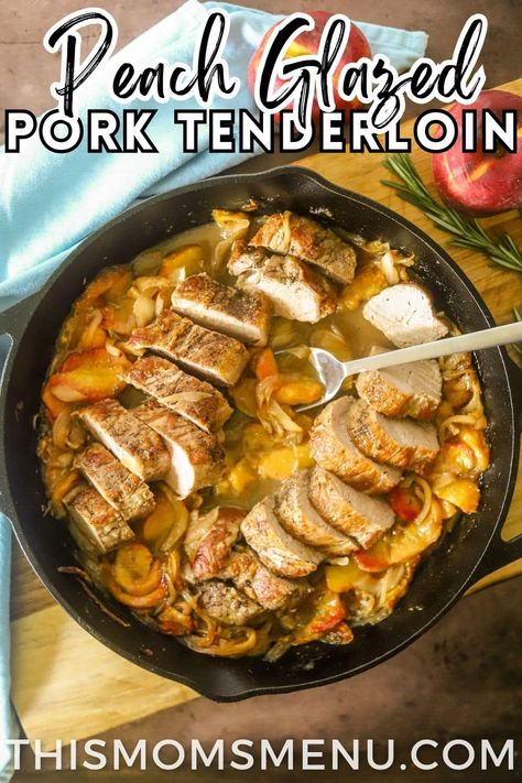 This mouthwatering Peach Glazed Pork Tenderloin recipe combines the heartiness of pork with the sweet tanginess of fresh peaches. Juicy, tender pork tenderloins coated in a luscious peach glaze – it's a match made in culinary heaven. Get ready to impress your family and friends with this easy-to-make delicious delight! Leftover Pork Tenderloin, Glazed Pork Tenderloin, Pork Tenderloin Medallions, Peach Glaze, Juicy Pork Tenderloin, Pork Tenderloins, Spiced Peaches, Pork Tenderloin Recipe, Glazed Pork