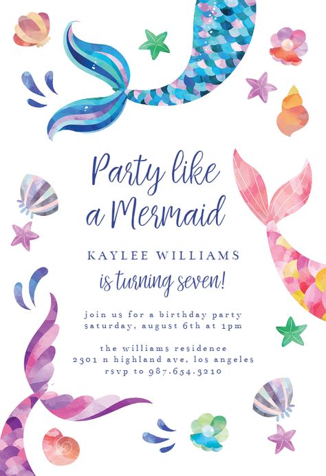 Mermaid Tail - Birthday Invitation Template (free) | Greetings Island Mermaid Birthday Invitations Free, Little Mermaid Invitations, Pool Party Invitation Template, Disneysea Tokyo, Mermaid Party Invitations, Birthday Party Invitations Free, Mermaid Pool Parties, Mermaid Birthday Party Invitations, Mermaid Birthday Party Decorations