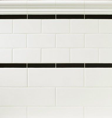 Why not use two different tile sizes for your subway tile brick pattern, and inlay a pencil tile, appropriately sized of course. Black And White Tile, Arizona Tile, Led Shower Head, Primary Suite, White Subway Tiles, Backsplash Kitchen, White Backsplash, Black And White Tiles, White Subway Tile