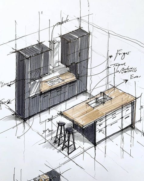 Sketchbook Architecture, Interior Design Sketchbook, Furniture Design Sketches, Architecture Drawing Plan, Interior Design Renderings, Interior Architecture Drawing, Interior Design Drawings, Architecture Sketchbook, Interior Design Sketches