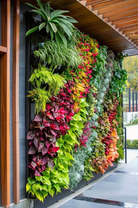 Design areas for seating, dining, or relaxation with outdoor furniture, fire pits, or patios. Interior Green Wall, Green Wall Garden, Wall Planters Outdoor, Vertikal Garden, Artificial Vertical Garden, Green Wall Design, Grow House, Green Patio, Wall Green