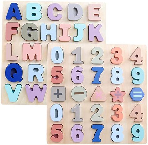 Amazon.com: GEMEM Wooden Puzzles for Toddlers, Large Alphabet ABC Upper Case Letter and Number Wood Montessori Learning Board Educational Toys for Boys Girls Set of 2 : Toys & Games Wooden Alphabet Puzzle, Number Learning, Learning Games For Preschoolers, Abc Puzzle, Toddler Boy Toys, Learning Board, Montessori Educational Toys, Toddler Education, Alphabet Matching