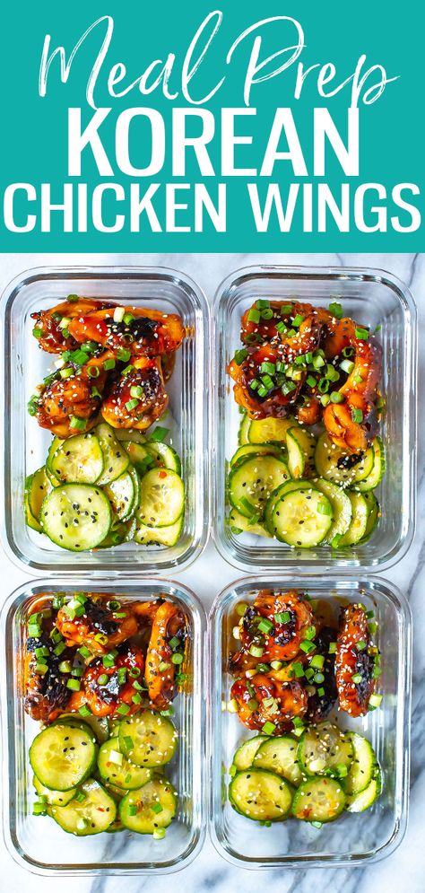 These sesame-flavoured Korean Chicken Wings are a delicious, healthier way to enjoy your fave pub food for dinner - serve with cucumber salad for a twist on meal prep! #korean #chickenwings Korean Chicken Wings, Food For Dinner, Korean Chicken, Chicken Meal Prep, Pub Food, Lunch Meal Prep, Cucumber Salad, One Pot Meals, Lunch Recipes