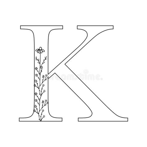 Floral letter K. Romantic lettering design with flowers. stock illustration K Embroidery Letter, K Letter Embroidery, Letter K Embroidery, K Letter Mandala Art, Letter K Embroidery Pattern, Romantic Lettering, Flower Letter Embroidery Pattern, Monogram Embroidery Letters, Floral Alphabet Embroidery Patterns