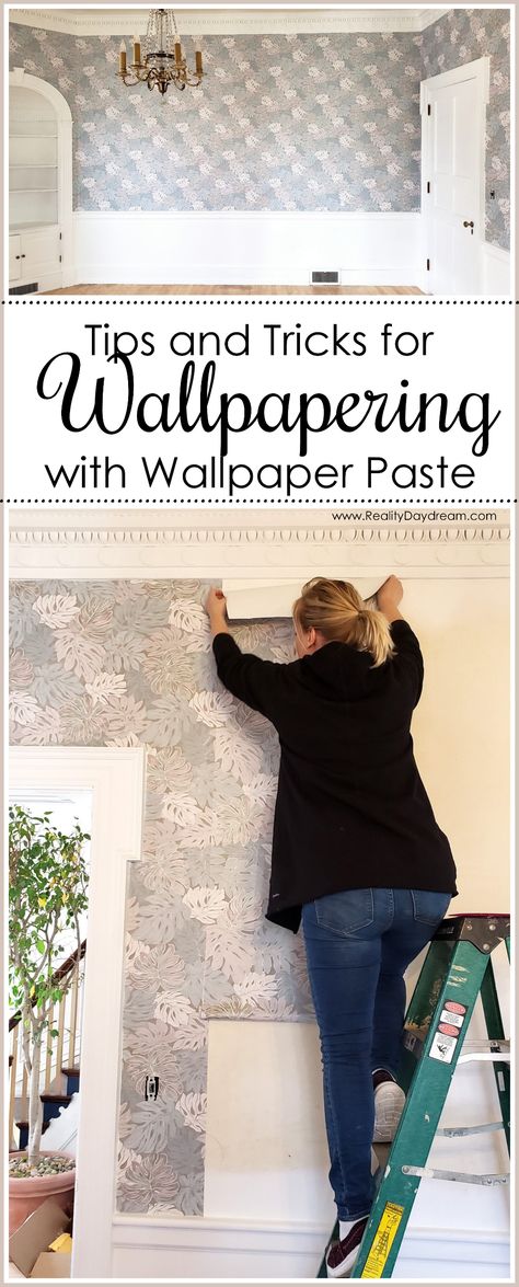 Putting up Wallpaper with Wallpaper Paste! | Reality Daydream Wallpaper Over Wallpaper, Long Folding Table, How To Apply Wallpaper, Wallpapering Tips, Hang Wallpaper, Up Wallpaper, Round Building, Powder Room Decor, With Wallpaper