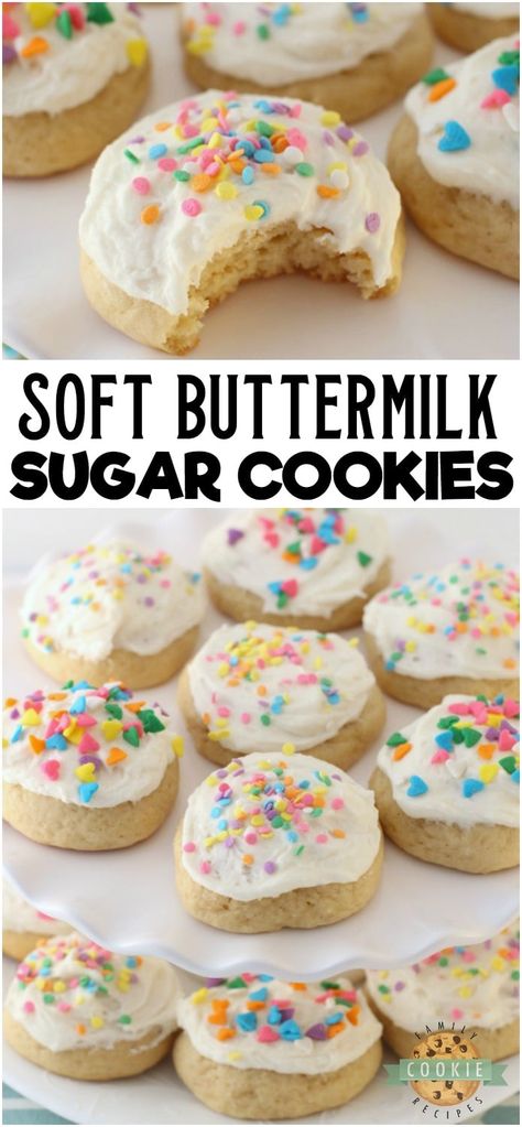 Buttermilk Sugar Cookies, Frosted Sugar Cookie Recipe, Buttermilk Baking, Buttermilk Cookies, Soft Cookie Recipe, Cookie Brownie Recipe, Buttermilk Recipes, Sugar Cookie Frosting, Sugar Cookie Recipe