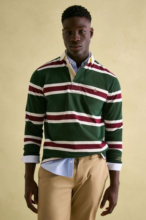 Buy Joules Onside Green & Red Striped Rugby Shirt from the Next UK online shop Rugby Shirt Mens Outfit, Rugby Shirt Outfit, Mens Rugby Shirts, Man Wear, Rugby Club, Rugby Fashion, Ivy Style, Mod Style, Rugby Jersey