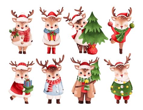 Watercolor illustration set of christmas... | Premium Vector #Freepik #vector #christmas-cartoon #reindeer #rudolf #christmas-animals Reindeer Illustration, Cartoon Reindeer, Christmas Illustrations, Vector Christmas, Christmas Cartoon, Free Clipart, Christmas Illustration, Activity Book, Christmas Animals