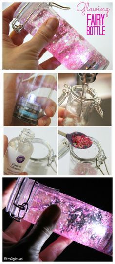 Glowing Fairy Bottle - A beautiful glittery, water-filled jar that illuminates and glows in the dark. A simple craft that mesmerizes both adults and children! Glowing Fairy, Crafts Projects, Jar Crafts, Cute Crafts, Cool Diy, Creative Crafts, Kids Crafts, Diy Art, In The Dark