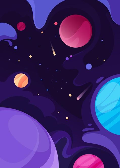 Poster with outer space. Space Exploration Illustration, Outer Space Wallpaper, Planet Vector, Outer Space Theme, Space Space, Notebook Cover Design, Space Illustration, Space Backgrounds, Plakat Design