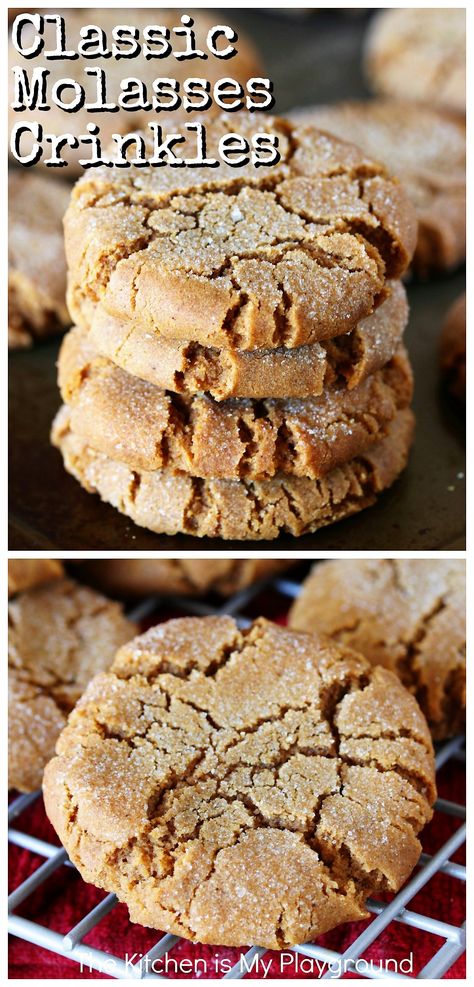 Classic Molasses Crinkles ~ These family-favorite molasses cookies are perfect for Christmas cookie platters and cookie exchanges. And for everyday snacking, too! #molassescookies #gingerbread #Christmascookies www.thekitchenismyplayground.com Molasses Crinkles, Peanut Butter Cookie Recipe Soft, The Kitchen Is My Playground, Cookie Platters, Best Oatmeal Cookies, Cinnamon Roll Cookies, Snickerdoodle Recipe, Snickerdoodle Cookies, Chocolate Crinkles