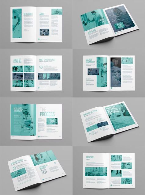 Modern Medical Brochure Template PSD. 24 Pages. Modern Advertising, Medical Brochure, Pages Design, Brochure Template Psd, Brochure Design, Brochure Template, Page Design, Layout Design, Letter Prints