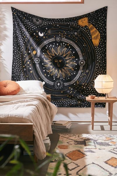 Shop Celestial Printed Tapestry at Urban Outfitters today. Discover more selections just like this online or in-store. Shop your favorite brands and sign up for UO Rewards to receive 10% off your next purchase! Geometric Removable Wallpaper, Urban Outfitters Home, Modern Wall Shelf, Printed Tapestries, Tapestry Weaving, Duvet Sets, Black Decor, Autumn Inspiration, Autumn Theme