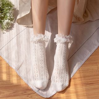 Lucky Nine Lace Trim Pointelle Socks | YesStyle Straight Cut Pants, Dressy Shoes, Future Clothes, Lace Socks, Platform Mary Janes, Branded Belts, Thigh High Socks, Mary Jane Pumps, Baby Socks