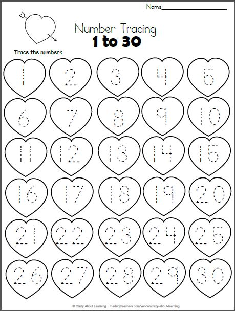 Free Heart Math worksheet.  Trace the numbers from 1 to 30 on the hearts.  This worksheet is a perfect valentine number practice printable for preschool and kindergarten students who are still learning their numb Number Tracing Printables Free 1-30, Counting 1 To 30 Worksheets, Counting To 30 Worksheets Free Printable, Numbers From 1 To 20 Worksheets Kindergarten Math, Number Practice Preschool 1-20, Tracing Numbers 1-20 Worksheet, Number Practice Preschool, Heart Numbers, Heart Math