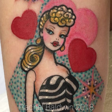 Retro Barbie for lovely Tara 💞❤️💞 #barbie #barbietattoo #kawaiitattoo #kawaii | Instagram Kawaii Instagram, Barbie Tattoo, Retro Barbie, Pin Up Girl Vintage, Kawaii Tattoo, Barbie Style, Girly Tattoos, Girl Vintage, Doll Parts