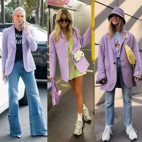 Lavender Coat Outfit, Lavender Jacket Outfit, Lavender Blazer Outfit, Lilac Blazer Outfit, Colorful Blazer Outfits, Purple Blazer Outfit, Linen Blazer Outfit, Lavender Blazer, Lavender Jacket