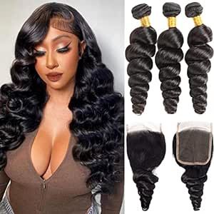 Wet and Wavy Brazilian Virgin Ocean wave Human Hair 3 Bundles with 4x4 Lace Closure with Baby Hair Free Part Loose Deep Wave Human Hair Extensions Loose Wave Bundles, Brides Dresses, Body Wave Weave Hairstyles, Deep Wave Human Hair, Loose Deep Wave, Brazilian Hair Bundles, Loose Waves Hair, Human Hair Color, Bundles With Closure