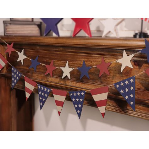 PRICES MAY VARY. SUPER VALUE SET: You will get a set of Fourth of July party decorations, including a decorative wooden star banner and a patriotic triangle flag banner in American flag style. Fun patriotic mantel decor for home, office, party, for both adults and kids. VINTAGE STYLE: Inspired by the American flag, the star-shaped and triangle flag banners bring a touch of patriotic pride to your decor. Blue, white, red stars and stripes create a vibrant effect. Perfect Americana Inspired 4th of Veterans Day Decor, Diy Fourth Of July Decorations, American Party Decorations, Diy 4th Of July Decorations, 4th Of July Garland, Independence Day Banner, 36 Birthday, Patriotic Garland, July 4th Decor