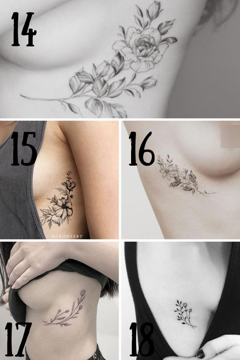 Flower Tattoo On Ribs, Small Rib Tattoos, Side Tattoos Women, Flower Tattoo On Side, Rib Tattoos For Women, Bauch Tattoos, Flower Wrist Tattoos, Underboob Tattoo, Perfect Tattoo