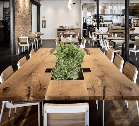 Communal Table Cafe, Communal Table Restaurant, Community Table Restaurant, White Oak Bedroom, Canteen Design, Custom Conference Table, Community Table, Wood Slab Table, White Bed Frame