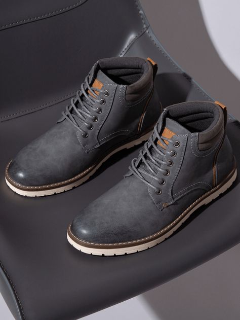 SHOESMALL Men's Boots Hiking Boots for Men Casual Boots Mens Water-Resistant Chukka Ankle BootsI discovered amazing products on SHEIN.com, come check them out! Mens Casual Dress Boots, Boots For Men Casual, Men Casual Boots, Grey Combat Boots, Hiking Boots For Men, Derby Boots, Date Shoes, Combat Boots Men, Mens Chukkas