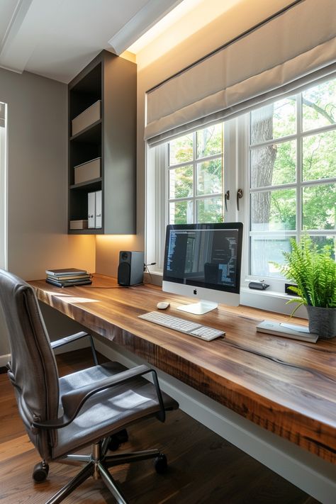 Walnut Desk Office, Home Office Setup Ideas, Aesthetic Home Office, Walnut Desk, Desk Setups, Hidden Hills, My Home Office, Glass Office, Dream Office