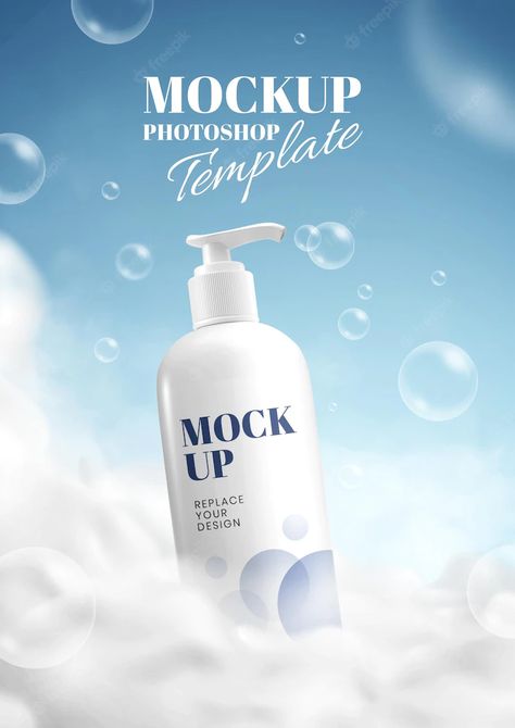 Pump Bottle Mockup, Shower Gel Packaging Design, Foam Photography, Skin Care Ads, Bubble Poster, Body Wash Bottle, Shampoo Design, Cream Bottle, Packaging Template Design