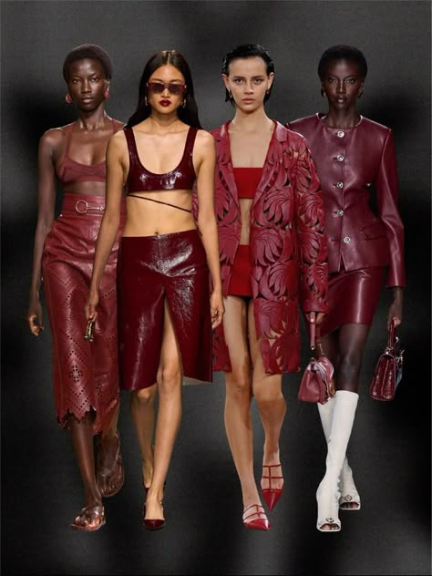 Burgundy! Oxblood! Merlot! 2024's "Rich" Color Trend That Will Be Everywhere Leather Trend 2024, Cherry Color Outfit, Burgundy Trend 2024, Red And Burgundy Outfit, Cherry Red Fashion, Color Trend 2024, Burgundy Outfit Ideas, Burgundy Skirt Outfit, Oxblood Dress