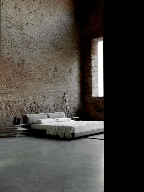 Brutalist Interior, Simple Apartments, Concrete Interiors, Apartment Bedroom Decor, Bedroom Decor Inspiration, Brick Walls, Loft Living, Loft Design, Minimalism Interior