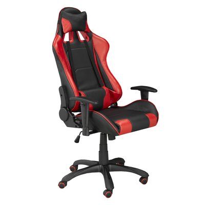 Get into the action with this streamlined professional gaming chair. Ergonomic design with included pillow and cushion provides lasting lumbar support to help keep you in the game for longer. A tilt mechanism, hydraulic lift, 135-degree recline function, and adjustable armrest heights let you customize your gaming setup for maximum comfort and convenience. The durable and easy-to-clean surface features a striking blue and black color scheme for a dynamic look. Five dual castors on the stable nyl Gamer Chair, Two Player Games, Neck Support Pillow, Office Games, Racing Seats, Executive Chair, Racing Games, Arm Rest, Support Pillows