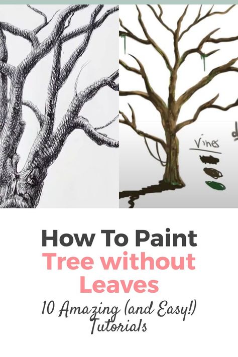 How to Paint a Tree Without Leaves. These are the Best 10 Tutorials on How to Paint a Tree Silhouette for Beginners. Painting a Tree Trunk isn't hard. These video tutorials will help you paint like a pro in no time! Painting Tutorial for Beginners. Bare Tree Painting, How To Paint A Tree Trunk, How To Paint A Tree, Painting Trees Tutorial, Painting Tree Trunks, Painting A Tree, Tree Trunk Painting, Tree Without Leaves, Paint A Tree