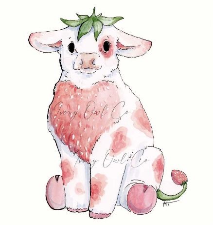 Food Animals Drawing Easy, Hybrid Animal Drawings Ideas, Aesthetic Cow Drawing, Animal Hybrids Art, Human Animal Hybrid Art, Cow Drawing Ideas, Cute Watercolor Ideas, Cow Sketch, Soft Tattoo