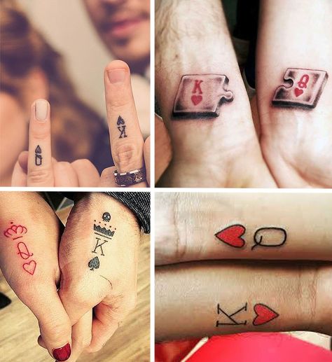 King Of Hearts Tattoo, Couple Tattoo Heart, Mutterschaft Tattoos, King Queen Tattoo, Queen Tattoos, Small Crown Tattoo, Queen Of Hearts Tattoo, Him And Her Tattoos, Anniversary Tattoo