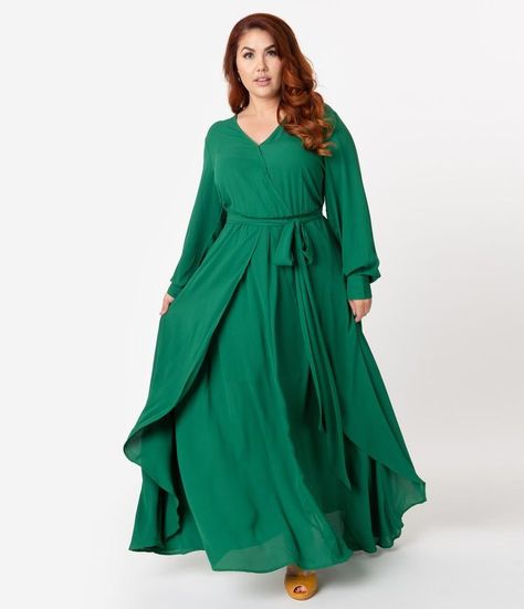 Unique Vintage Plus Size Emerald Green Long Sleeve Farrah Maxi Dress Hunter Green Maxi Dress, Vintage Brand Clothing, Burgundy Maxi Dress, Disco Era, Baltic Born, Theme Color, Green Maxi, Vintage Inspired Dresses, Maxi Dress Green