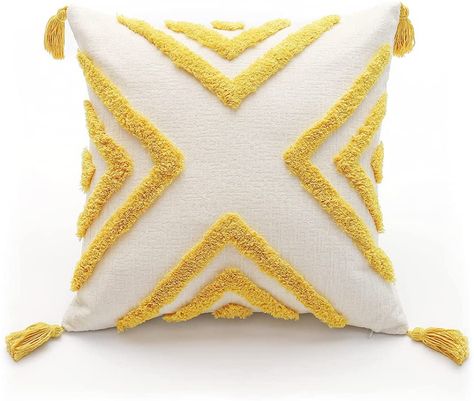 Boho Yellow, Yellow Throw Pillows, Chenille Pillow, Boho Throw Pillows, Boho Cushions, Bed Couch, Boho Macrame, 20x20 Pillow Covers, Chenille Fabric