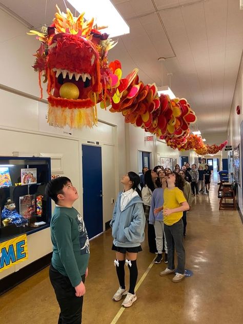 Collaborative Cavell Art Project - Lunar New Year Dragon Lunar New Year Dragon Art, Lunar New Year Art Projects, Lunar New Year Craft, Lunar New Year Art, Ancient History Projects, Lunar New Year Decoration, Lunar New Year Dragon, Dragon Classes, Dragon Project