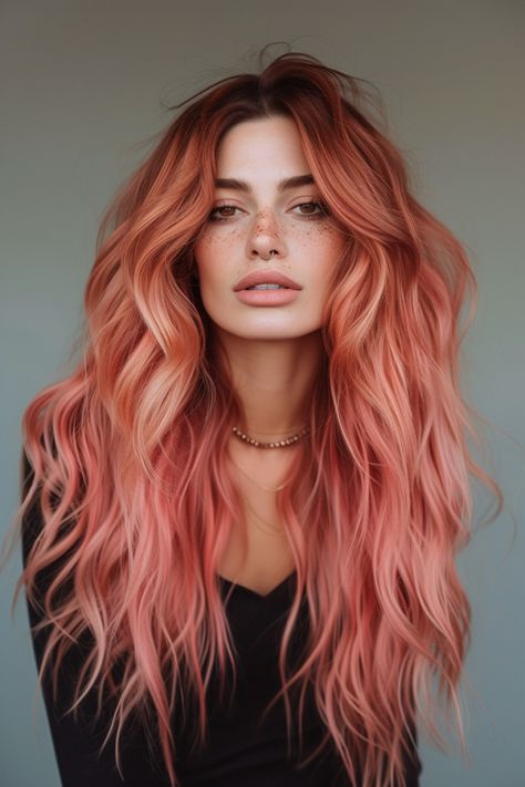 70+ Gorgeous Hair Color Trends For 2024 Pelo Color Cobre, Strawberry Hair Color, Long Sleek Hair, Peach Hair Colors, Peach Hair, Gorgeous Hair Color, Spring Hair Color, Trends For 2024, Hair Color Pink