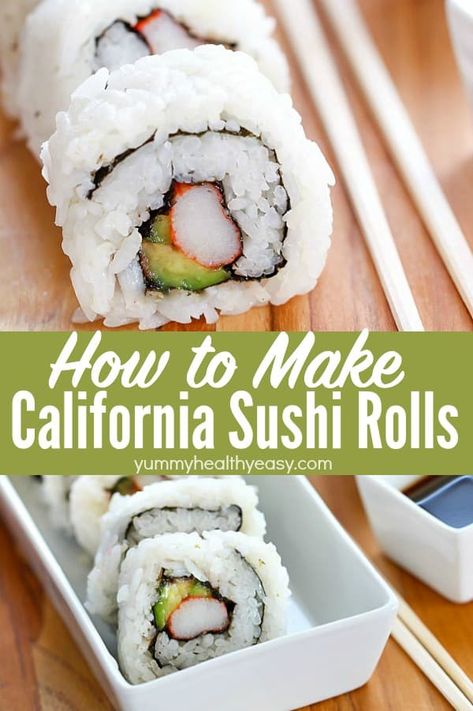 California Sushi Rolls, Sushi Rolls At Home, California Roll Recipes, California Roll Sushi, Sushi Recipes Homemade, California Rolls, Sushi Roll Recipes, Sushi At Home, Diy Sushi